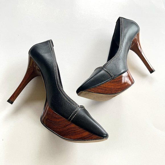 Nine West Black Leather Platform High Heel Shoes in‎ Women's Size 7.5M Slip On - Picture 1 of 9